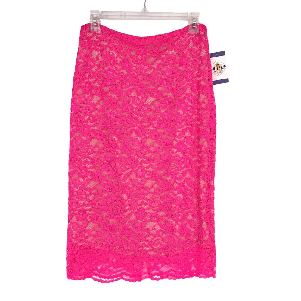 Worthington 6 Hot Pink Lace Overlay Pencil Skirt Back Zipper Lined Knee Length